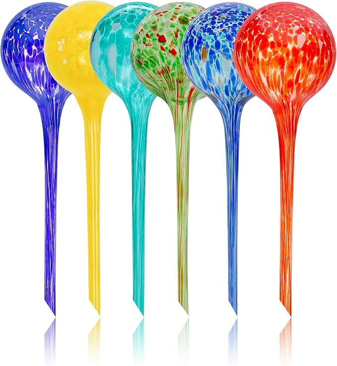Iridescent Self Watering Globes, Glass Rainbow Plant Watering Globes, Self Watering Planter Insert, Automatic Plant Waterer Indoor (Large-6 Pcs Multi-Color, Large)
