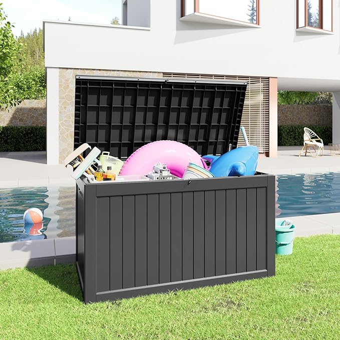 XXL 230 Gallon Large Resin Deck Box, Outdoor Lockable Storage Box for Patio Cushions Storage Furniture, Pool Supplies, Garden Tools, Weatherproof and UV Resistant- Black (230 Gallon)
