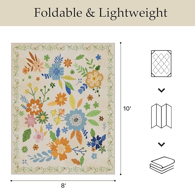 GENIMO Indoor Outdoor Area Rug 8' X 10' Waterproof, Washable Door Mat Non Shedding, Easy Cleaning Floral Outdoor Carpet for Patio, Entryway, Porch, Bathroom, Living Room, Bedroom, Backyard
