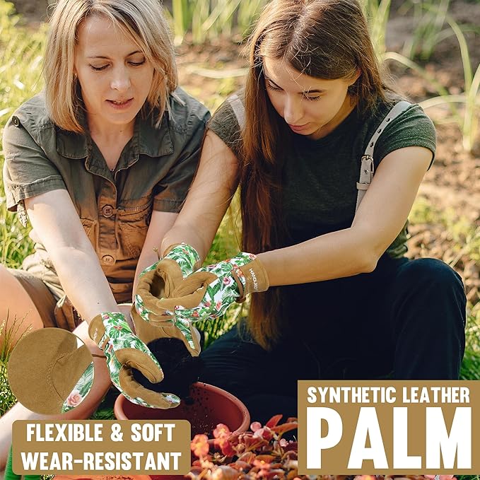 HLDD HANDLANDY Work Gloves for Women and Ladies, Leather Gardening Gloves Flexible Mechanic Working Gloves