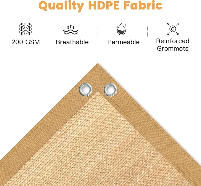 VICLLAX Shade Fabric Sun Shade Cloth with Every 2 FT Grommets for Patio Garden Pergola Cover Canopy 3x10 FT, Wheat