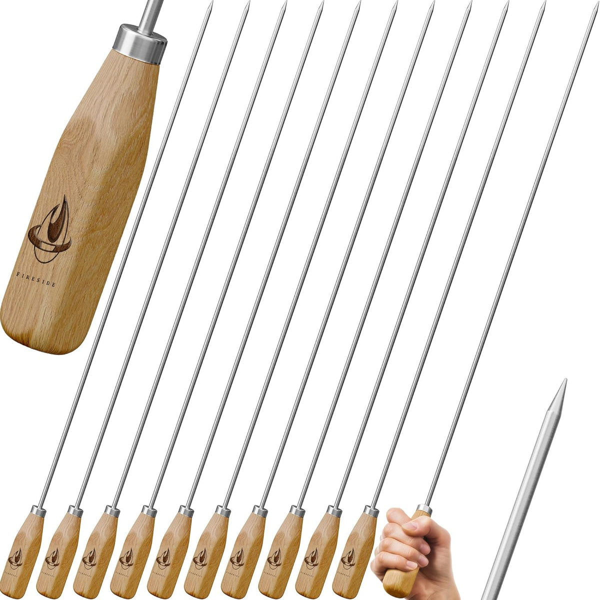 Marshmallow Sticks for Fire Pit - 34" Extra Long Roasting Smores Stick - Campfire Metal Skewers Roast Hot Dog Corn BBQ Utensil Holder Kit Outdoor Camping Accessories with Wooden Handle (10-Pack)