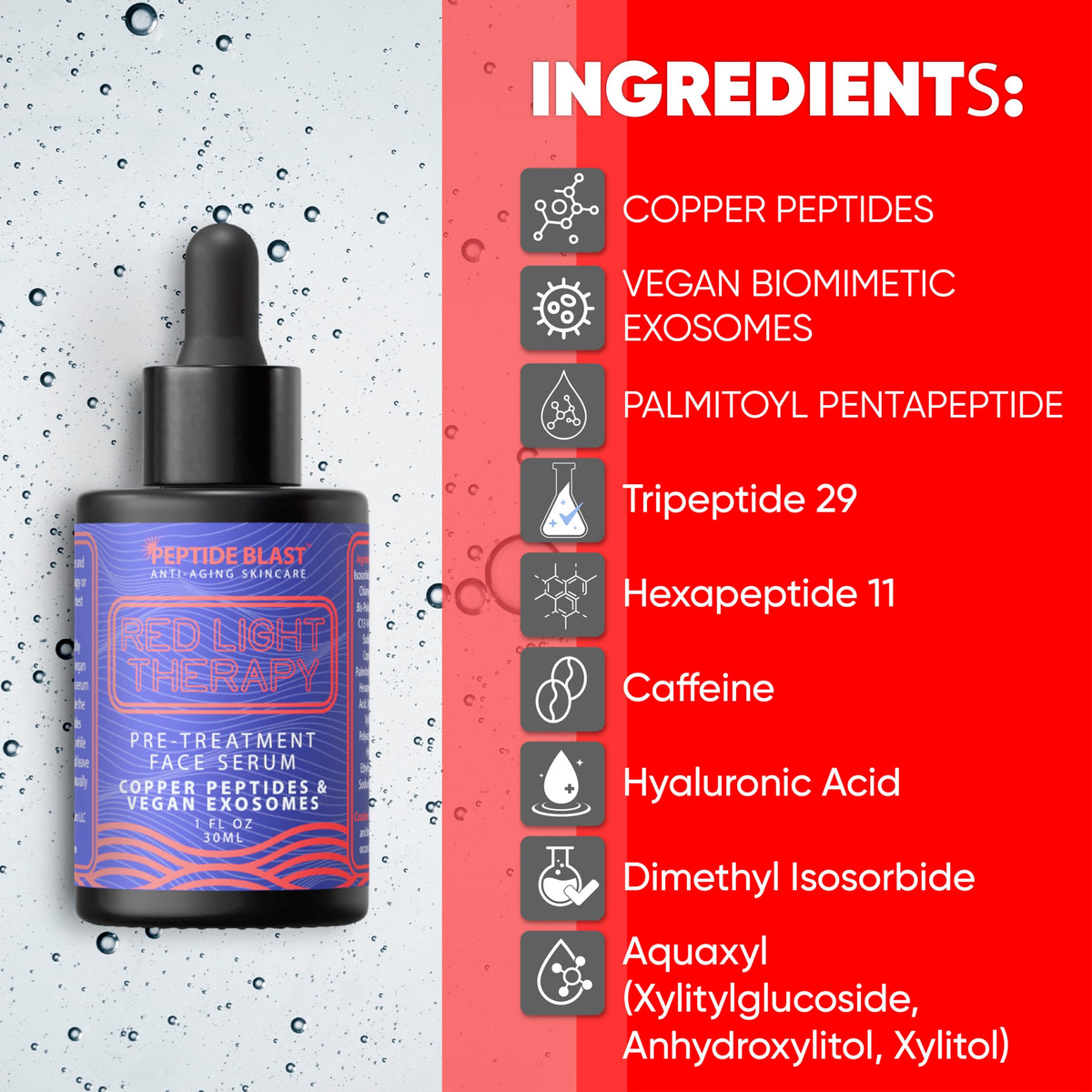 Red Light Therapy Pre Treatment Serum with Copper Peptides, Vegan Exosomes, Hyaluronic Acid & Squalane | Specifically Designed to Prepare Skin Before Every Red Light Therapy Session | 1 fl oz