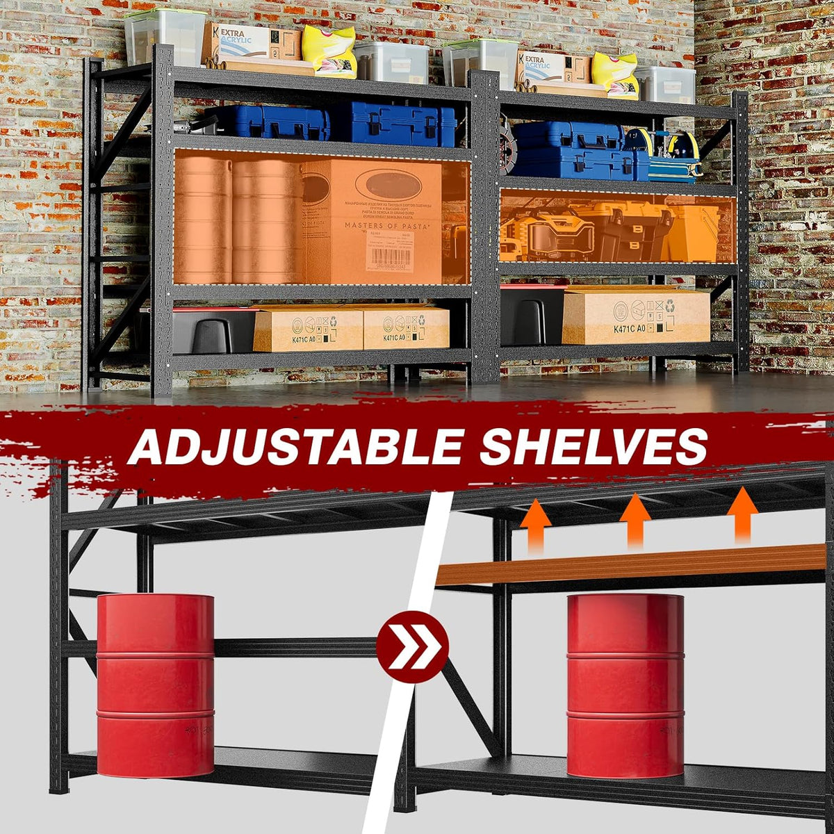 3000LBS Metal Steel Storage Shelves - 48" W Black 4 Tier Heavy Duty Rack Commercial Industrial Shelving with Adjustable Shelf for Basement Garage Warehouse Supermarket - 48" W x 24" D x 70" H