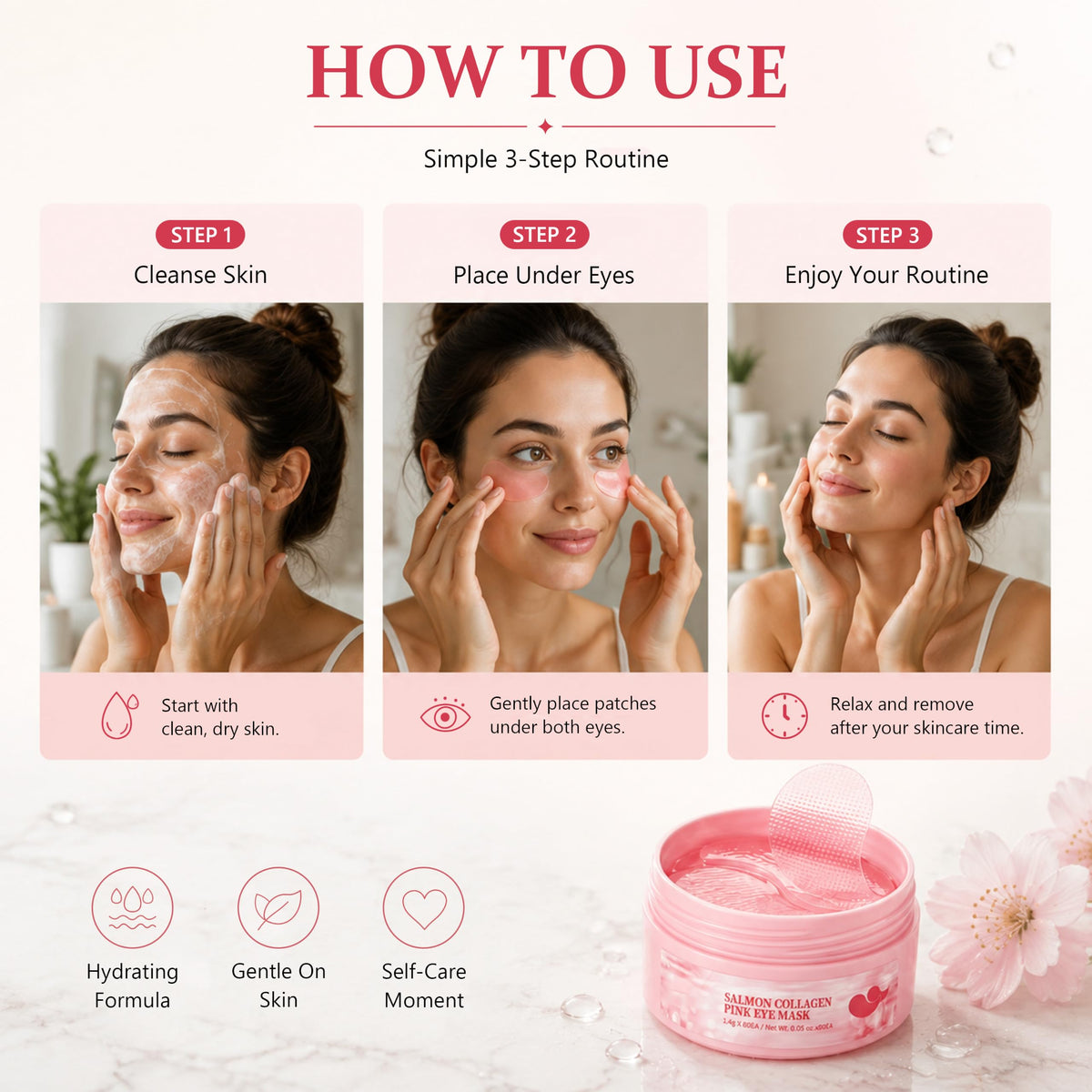 XPICZE Salmon Collagen Under Eye Masks, 60-Count Pink Hydrogel Eye Pads for Puffy Eyes & Dark Circles, Deep Hydrating K-Beauty Skincare for Firming & Fine Lines, 30 Pairs