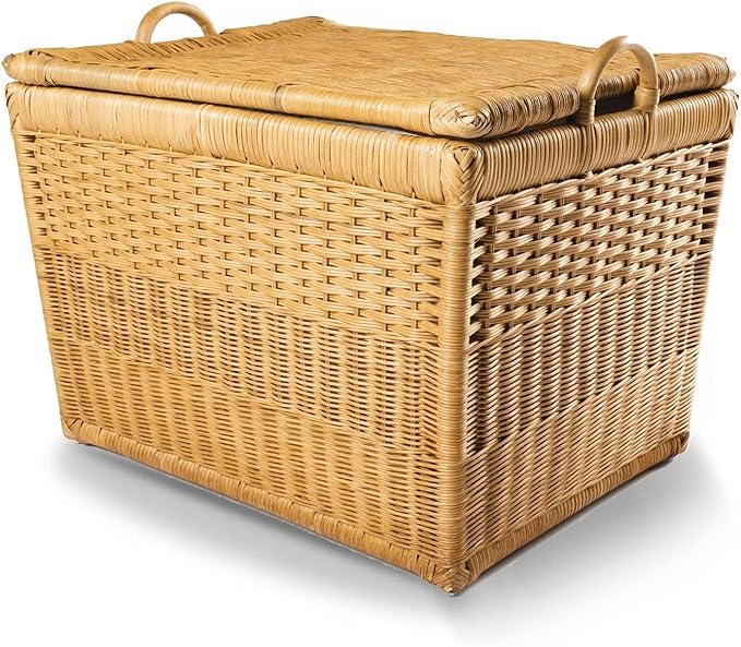 The Basket Lady Lift-Off Lid Wicker Storage Basket, Large, 24.5 in L x 18 in W x 17.5 in H, Sandstone