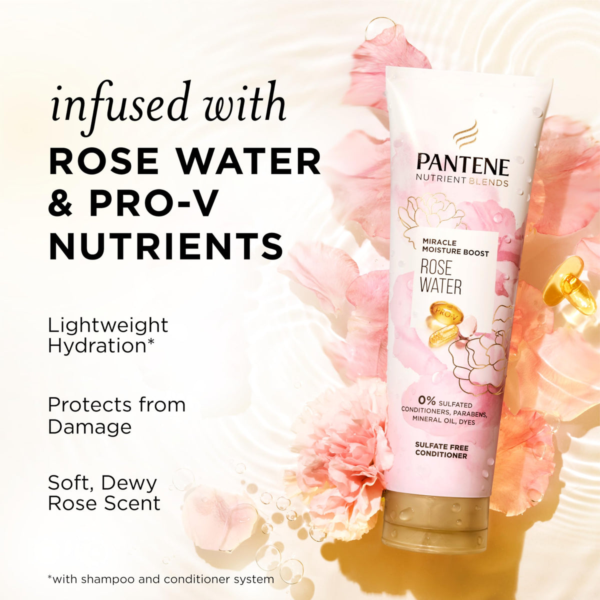 Pantene Nutrient Blends Miracle Moisture Boost Rose Water Shampoo & Conditioner Dual Pack for Dry Hair, Sulfate Free