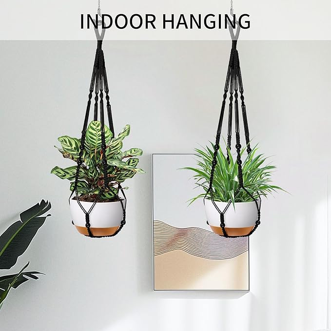 35 Inch Macrame Plant Hanger - Fits 4-13 Inch Pots, Supports Up to 22lbs, Sturdy Hanging Planter Holder for Indoor Outdoor, Boho Home Decor, 2 Pack, Black (POTS NOT Included)
