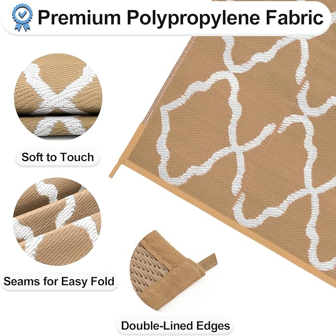 OutdoorLines Outdoor Plastic Area Rugs for Patio 5x8 ft - Reversible Outside Carpet, Stain & UV Resistant RV Mats, Straw Rug for Camping, Deck Garden, Porch and Balcony, Moroccan/Brown & Light Grey