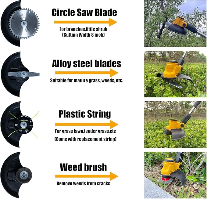 Electric Weed Wacker Cordless for Dewalt 20 V Battery, 4-in-1 Battery-Powered Mower, Lightweight Cordless Weeder for Lawn, Yard and Brush Mowing (Battery Free, Yellow)