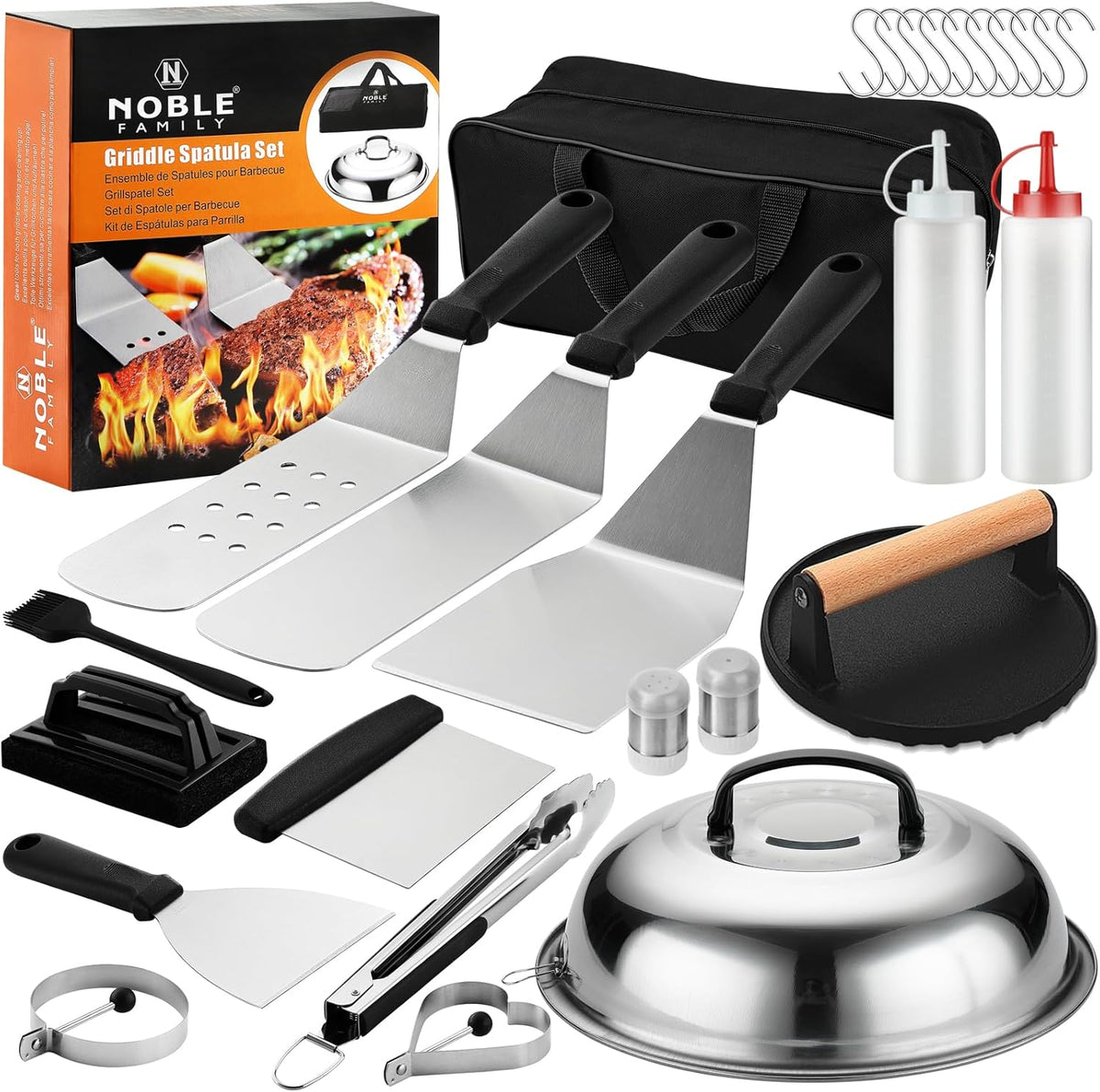 27 PCS Griddle Accessories Kit, Flat Top Grill Accessories Set for Camping, Professional Grill Spatula Set with Melting Dome, Burger Press for Outdoor BBQ Cooking
