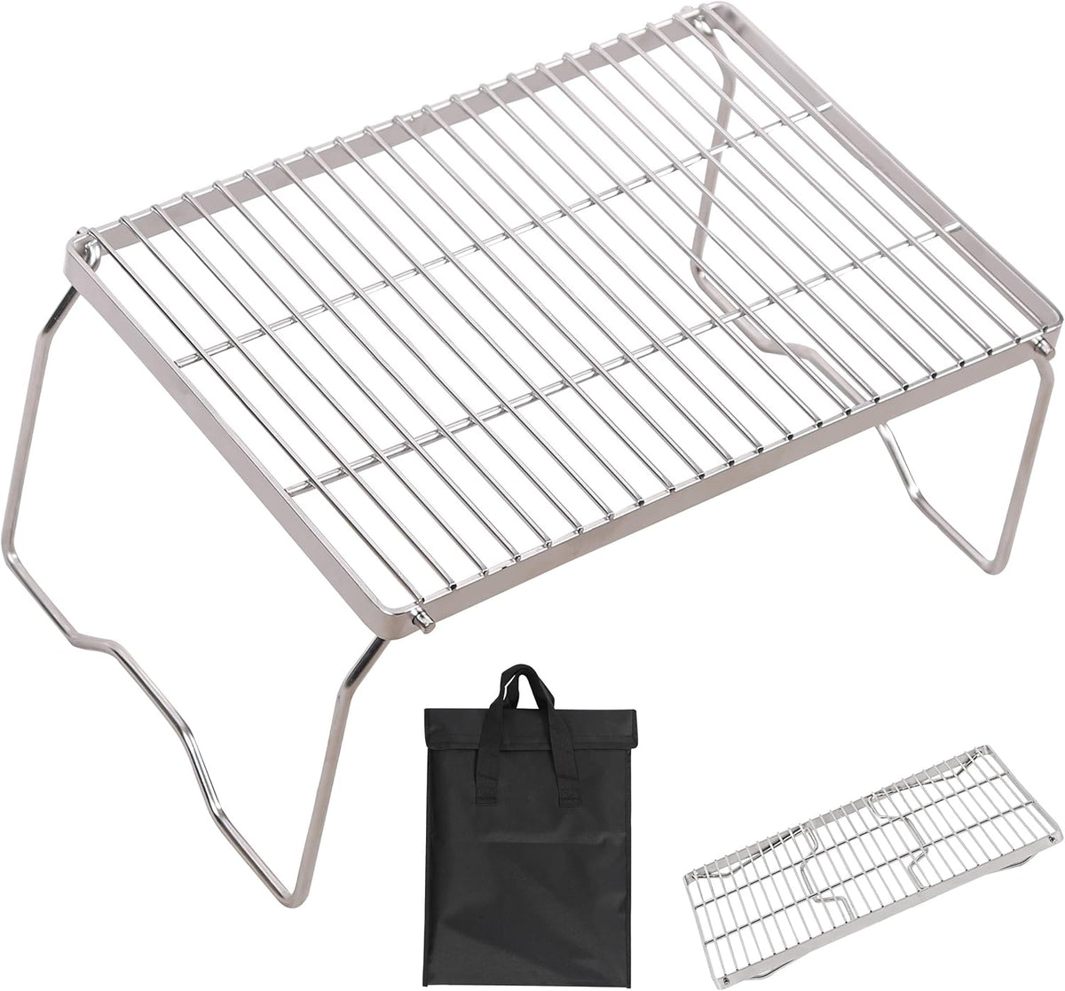 REDCAMP 17" Large Folding Campfire Grill 304 Stainless Steel Grate, Heavy Duty Portable Camping Grill with Carrying Bag for Outdoor Cooking Backpacking Hiking Picnics BBQ