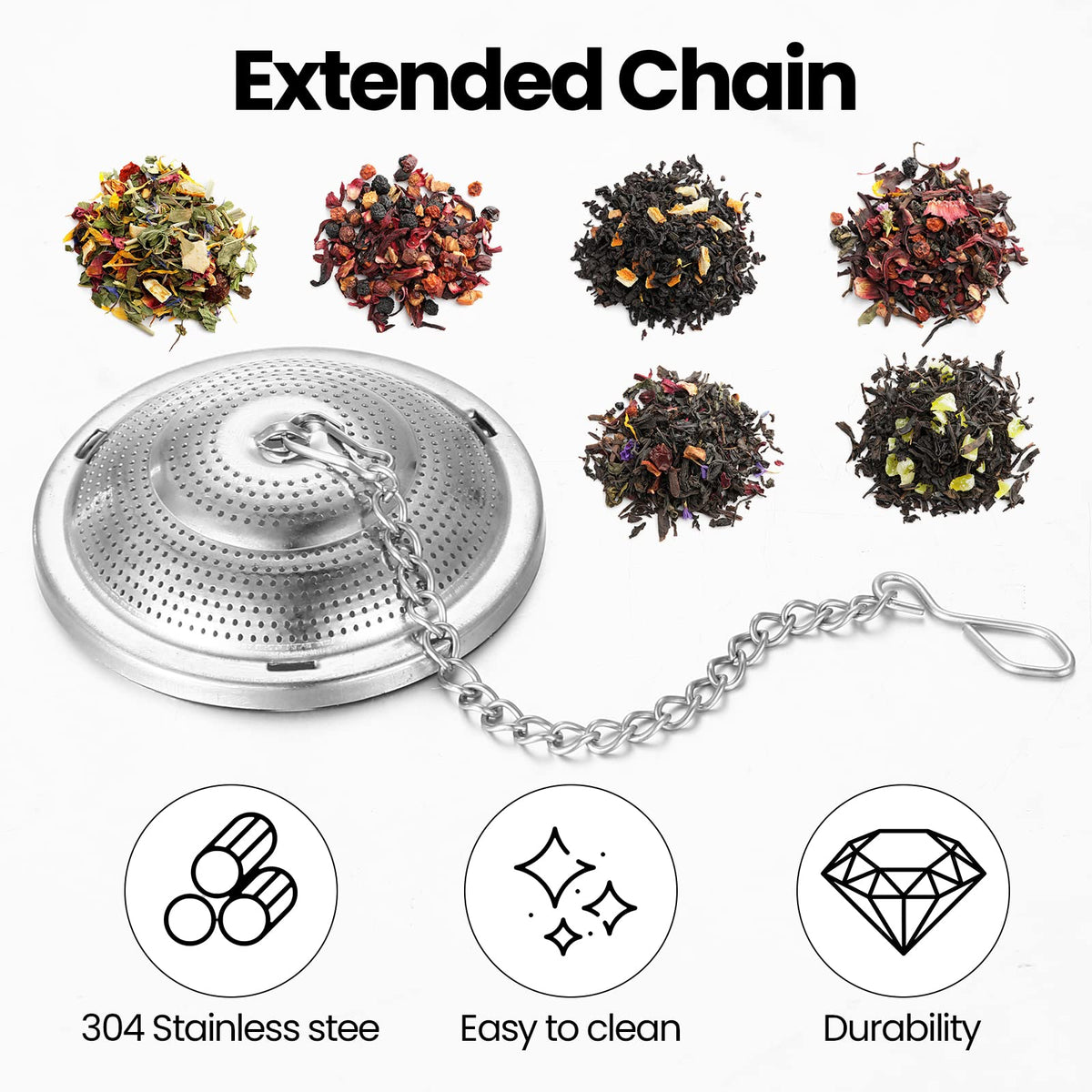 Zopeal 9 Pcs Tea Infuser Stainless Steel Strainer with Chain, Medium