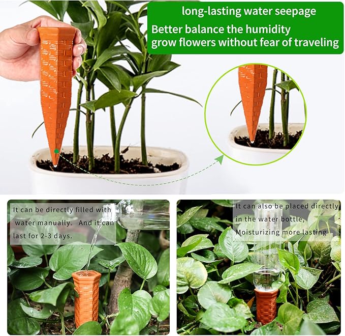 Plant Self Watering Stakes 4 Pack Terracotta Watering Spikes for Indoor and Outdoor Plants,Wine Bottle Plant Watering Devices, Automatic Plant Waterers for Vacation