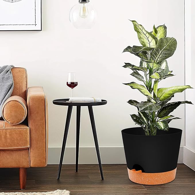 GARDIFE 12 inch Plant Pots, planters, Self Watering Pots, Large Plastic Flower pots with Deep Reservior and High Drainage Holes for Indoor Outdoor Plants and Flowers, Black