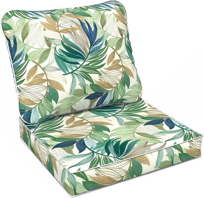 LVTXIII Outdoor Deep Seat Cushion Patio Seat and Back Cushion Set Seasonal Chair Cushion with Removable Cover and Adjustable Buckle for Home and Garden, 22"x22"x4", Lush Leaf Green