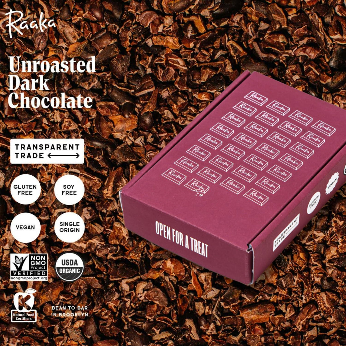 Raaka Pink Sea Salt Chocolate Gift Box | 71% Cacao Dark Chocolate | Organic, Vegan, Gluten Free | Box of 30 Individually Wrapped Chocolates