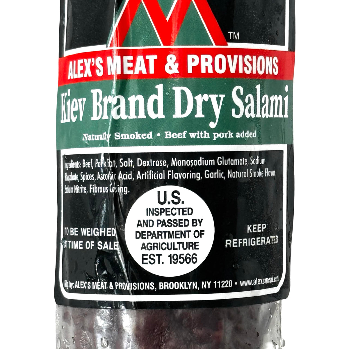 Alex’s Meat - Kiev Brand Dry Salami Chunk - Traditional Eastern European Air-Dried Sausage, Bold Flavor, Coarse-Cut, Ready to Slice, Perfect