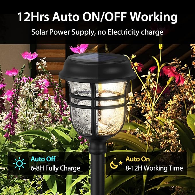 XMCOSY+ Solar Pathway Lights Outdoor, High Lumens LED Garden Lights with 2 Lighting Modes, Solar Powered Light, IP65 Waterproof Auto ON/Off for Yard Walkway Driveway Decor (Warm & Cool White)
