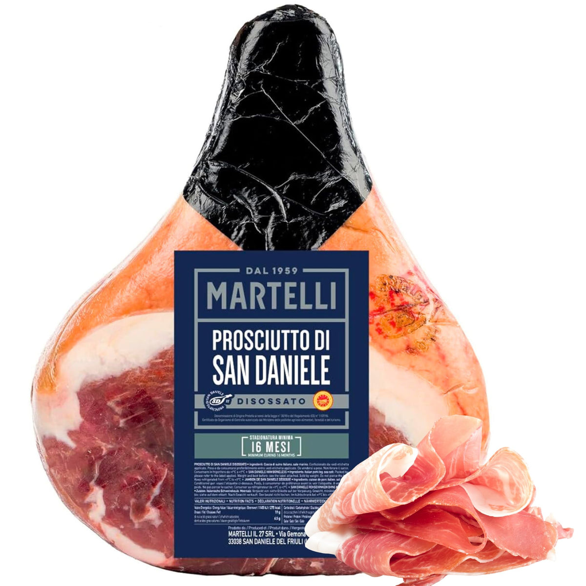 San Daniele Whole Ham (approx 16 lbs) - MARTELLI Boneless Italian Prosciutto Aged 16 Months, Sweet and Delicate Flavor - DOP Product of San Daniele