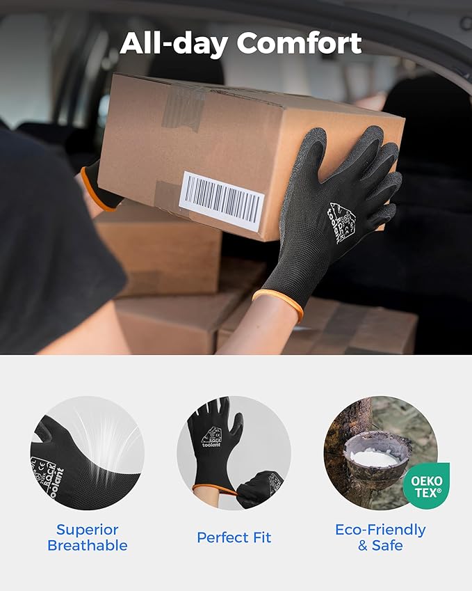 toolant Crinkle Latex Work Gloves Bulk, Rubber Coated Safety Work Gloves for Men and Women, 120 Pairs for Construction, Gardening, Warehouse (Gray, Medium)