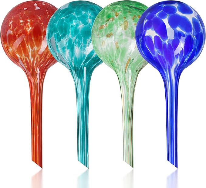 Plant Watering Globes Set of 4 - Small Self Watering Globes for Indoor & Outdoor Plants - Multicolored, Automatic, Glass Watering Bulbs for Daily Use, Plant Watering Devices