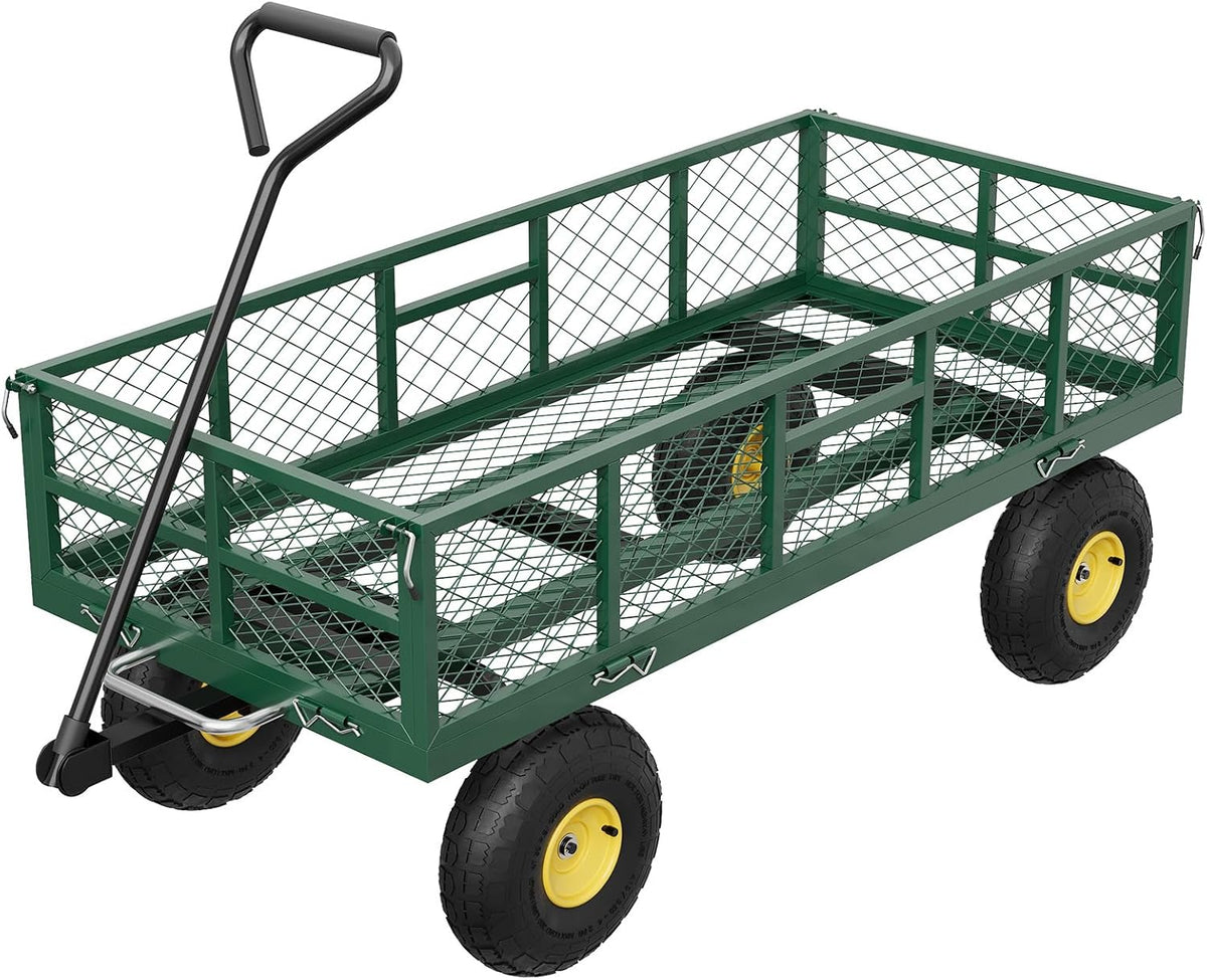 900 LBS Garden Dump Cart with Removable Sidewalls, Heavy Duty Steel Dump Wagon with 180° Swivel Handle & 10-inch Tires, Yard Cart Utility Wheelbarrow for Backyard Farm