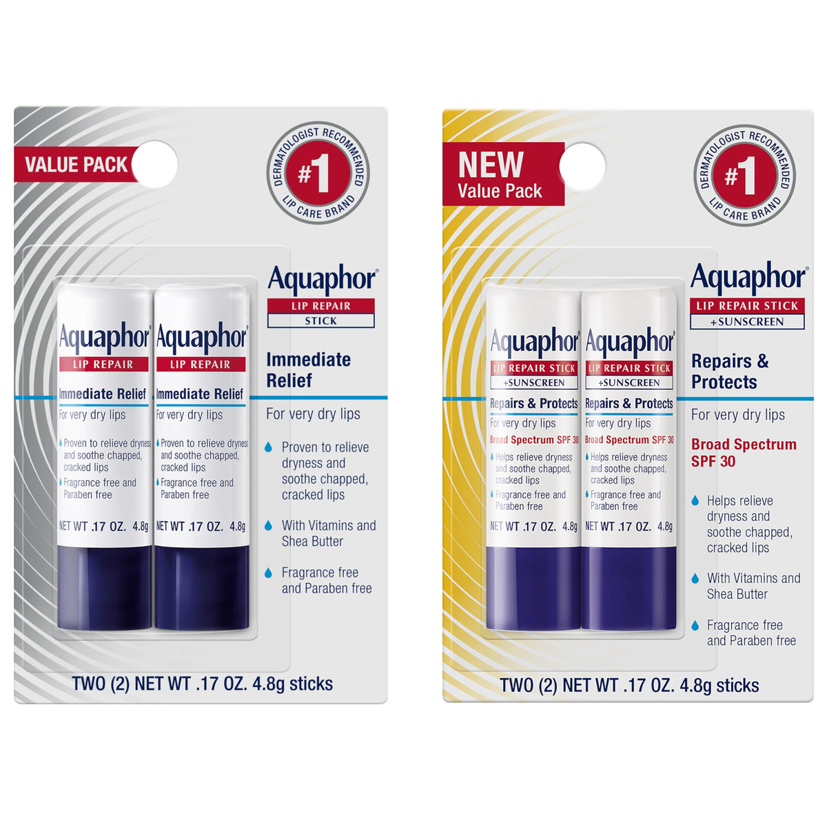 Aquaphor Lip Balm Set, Repair and Protect, 4 Lip Products Total