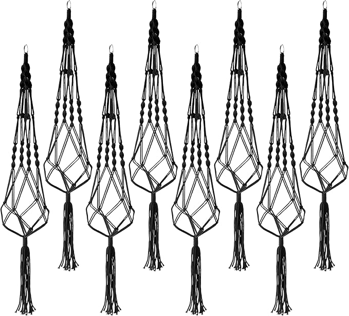 Sorbus Macrame Plant Hanger (8 Pack) Indoor Outdoor Hanging Plant Pots Cotton Rope, Elegant for Home, Patio, Garden (Black)