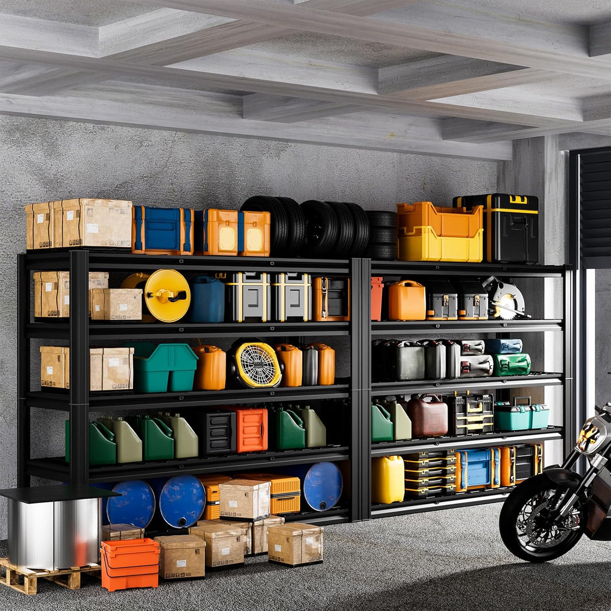 5-Tier 60" W x 20" D x 72" H Garage Shelving 30000LBS Heavy Duty Adjustable Storage Shelves Basement Industrial Shelving Units(Black)