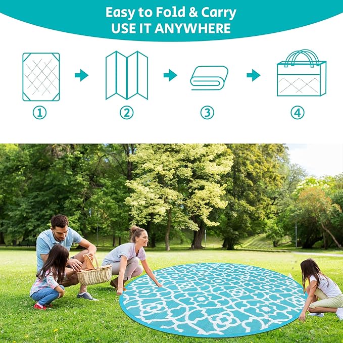 HEBE Outdoor Rug Waterproof 8ft, Plastic Straw Rug Camping Rug, Reversible Outdoor Patio Rugs RV Mat Clearance, Indoor Outside Floor Carpet for Porch,Deck,Camper,Balcony,Backyard