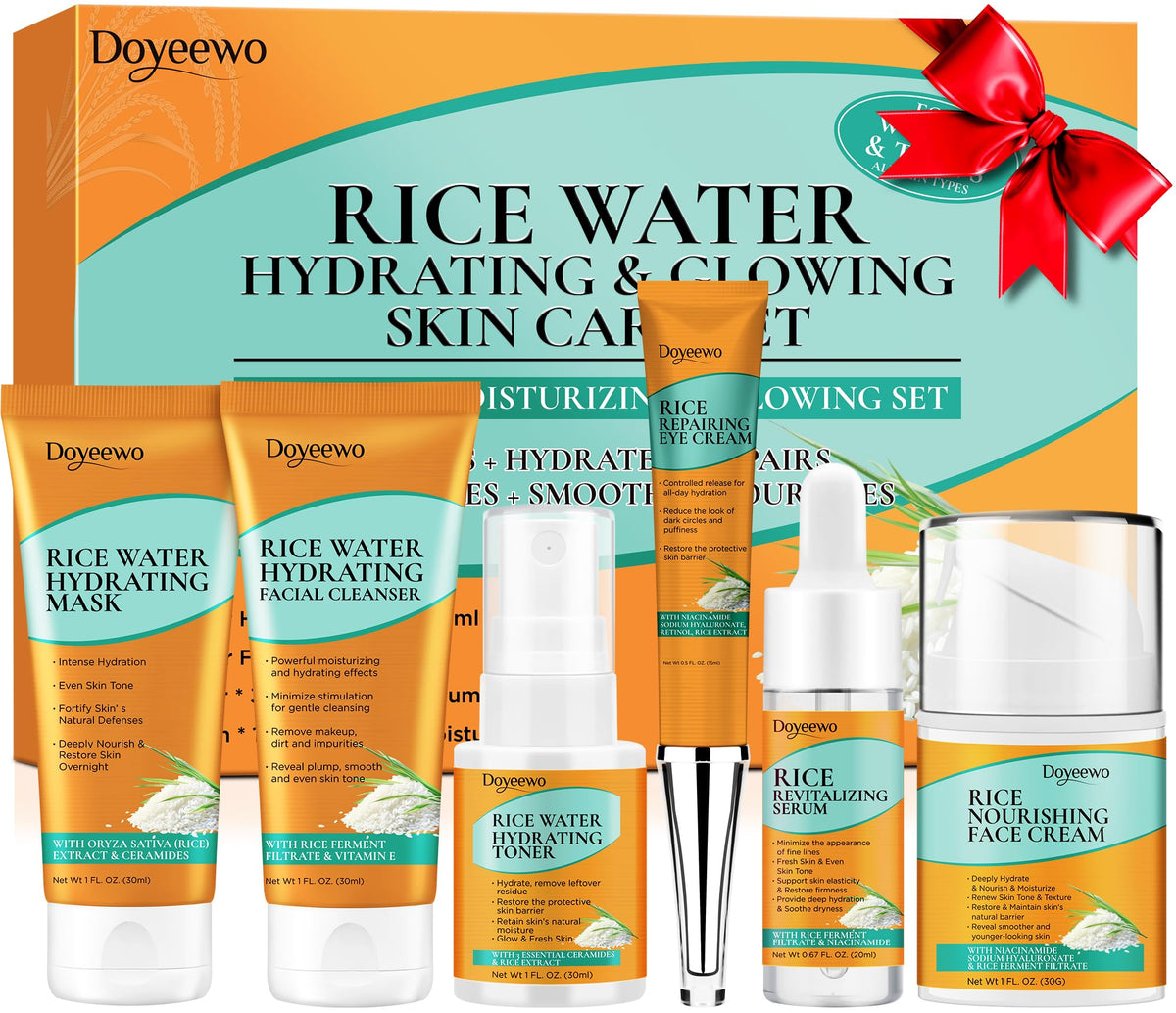 Skin Care Set w/Korean Rice Extract for Hydration,Glow,Repair &Radiant Skin