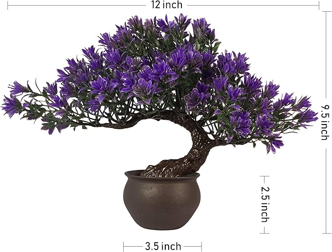 Fake Plants Plastic Artificial Bonsai Tree, Purple Room Decor Bonsai Tree for Home Bedroom Farmhouse Office Desk Decor, Tall 9.5"