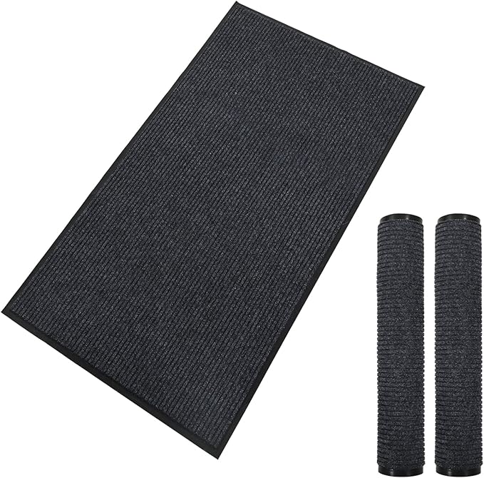 fani 2 PCS Heavy Duty Large Outdoor Indoor Entrance Doormat Grey Waterproof Low Profile Entrance Rug Front Door Mat Patio Anti-Skid Rubber Back, 35x60 inch (Grey)