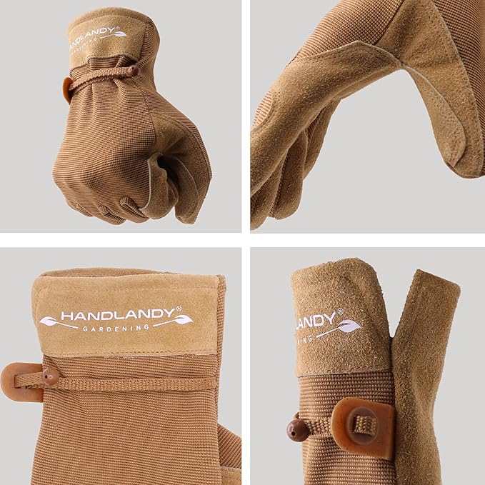 HLDD HANDLANDY Work Gloves for Women and Ladies, Leather Gardening Gloves Flexible Mechanic Working Gloves