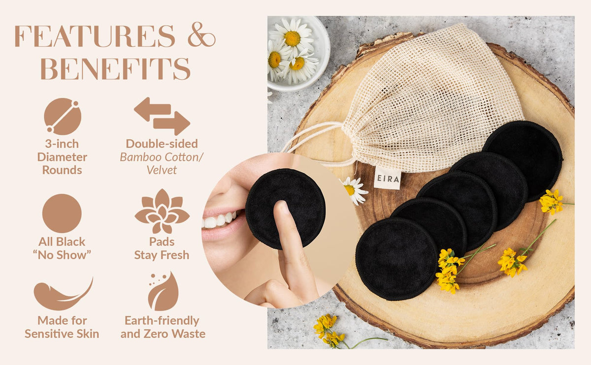 Reusable Makeup Remover Pads with Bamboo Holder – Washable Bamboo Cotton Rounds for Face, Toner & Sensitive Skin – Eco Friendly Zero Waste Skincare Set by EIRA