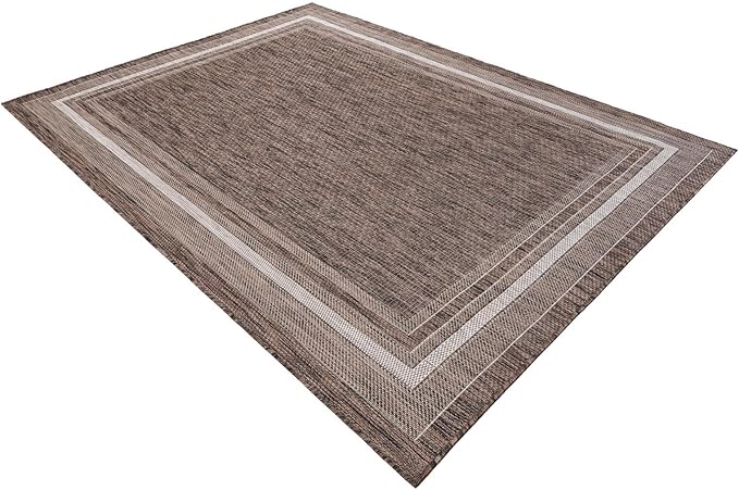 Unique Loom Outdoor Border Collection Area Rug - Soft Border (5' 3" x 7' 1" Rectangle Brown/Ivory)