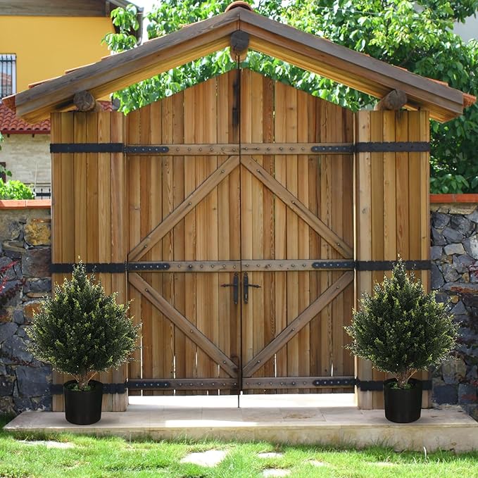 19” Artificial Cedar Outdoor Artificial Shrub Sunlight Resistant Leafy Potted Plant for Indoor Porch of Home and Office Artificial Outdoor Tree Topiary Trees