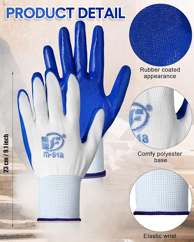Nuogo 48 Pairs Gardening Gloves for Men Women Rubber Coated Safety Work Gloves Bulk for Gardening Construction Work