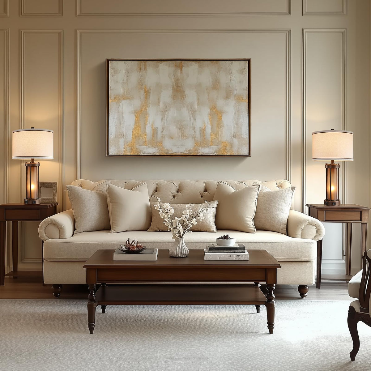 RORIA Farmhouse Table Lamps for Living Room with USB C+A Ports