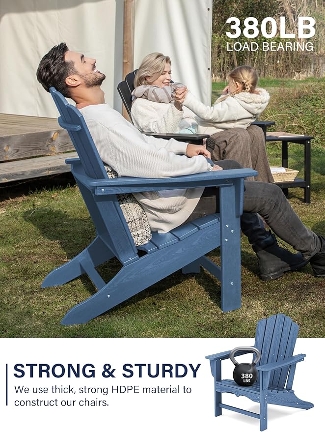 KINGYES HDPE Adirondack Chair, Classic All-Weather Adirondack Chairs, Outdoor Patio Adirondack Chair for Deck Lawn fire Pit, Navy
