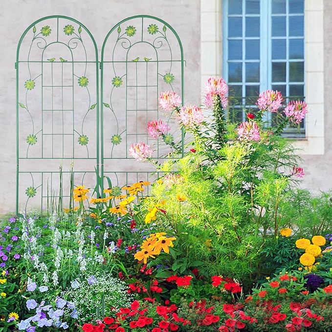 2 Pack Metal Garden Trellis 71" H Garden Fence Rustproof Trellis for Climbing Plants Support Roses Flower Outdoor Lawn, Green