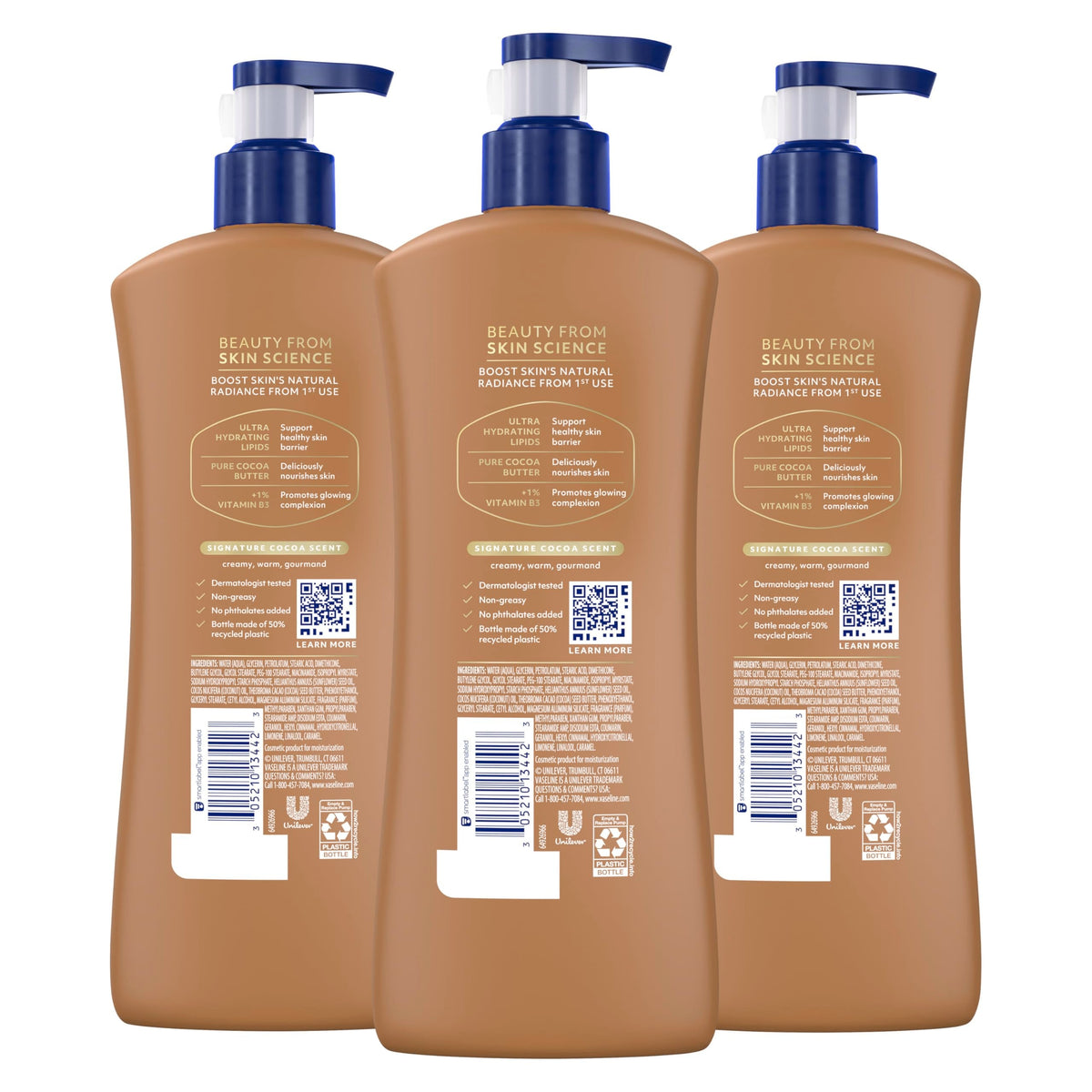 Vaseline Cocoa Radiant Body Lotion for Dry Skin + Cocoa Butter 20.3oz 3ct