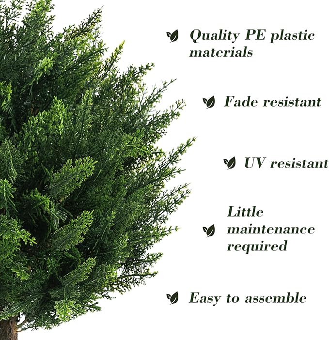 21" Artificial Cypress Topiary Outdoor Plants with Spike, 4 Pack Faux Cedar Bushes UV Resistant Fake Shrubs for Front Porch Décor