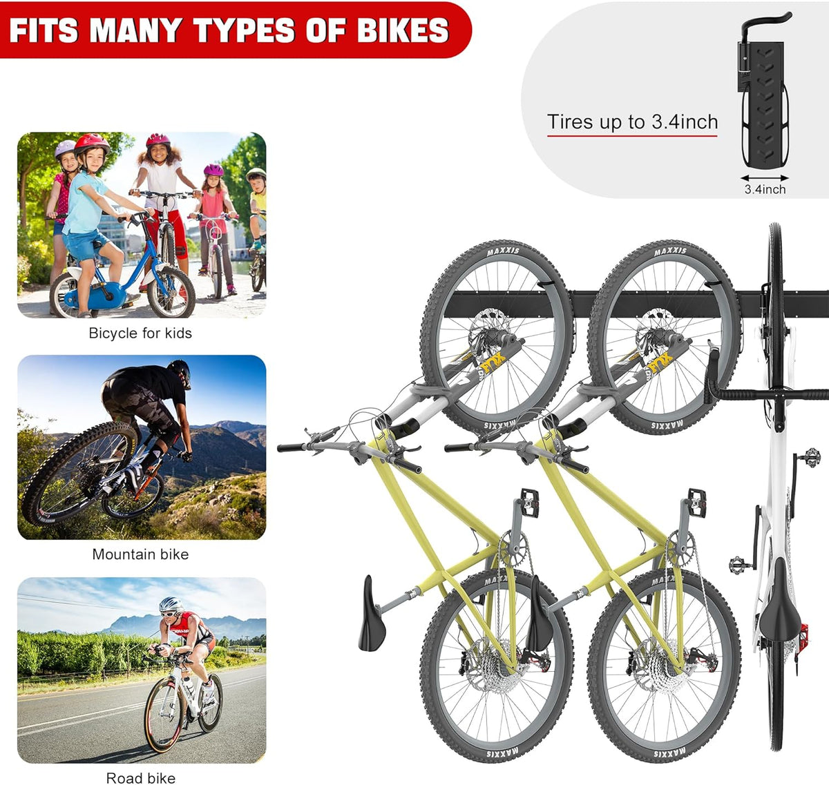 Ultrawall Swivel Bike Storage Rack, Adjustable Wall Mounted Bike Rack for Garage, Vertical Bike Hanger for Indoor Bicycle Storage, Space Saving Bike Holder