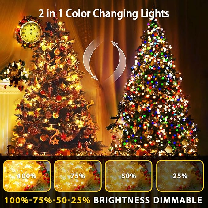 JMEXSUSS 200 LED Christmas String Lights Outdoor Waterproof, 66ft Color Changing String Lights Plug in, Warm White & Multicolor Christmas Lights for Trees Yard Wedding Xmas Party