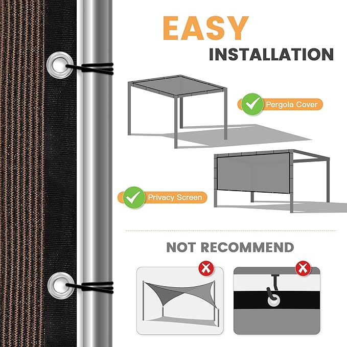 VICLLAX Shade Fabric Sun Shade Cloth with Every 2 FT Grommets for Patio Garden Pergola Cover Canopy 11x14 FT, Mocha