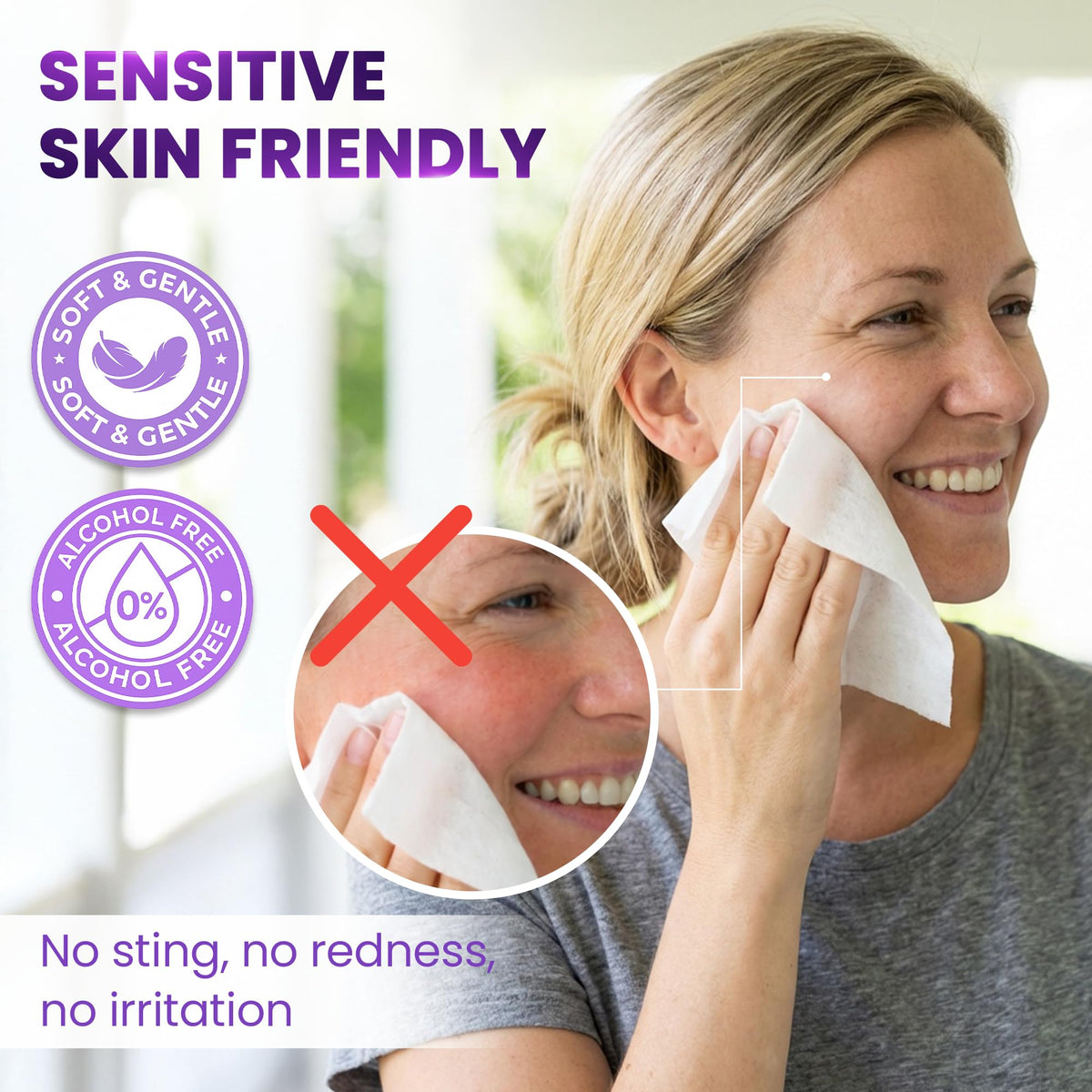 BeautyFrizz Lavender Face Wipes - No Rinse Makeup Remover - Extra Soft