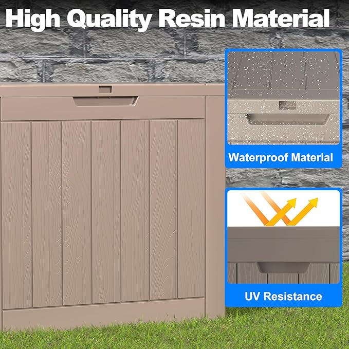 36 Gallon Outdoor Deck Box,Storage Lockable Waterproof Patio Furniture,Garden Tools,Cushions,Pool Accessories Outside Storage Resin Box(Grey)