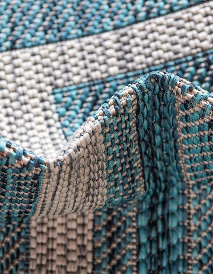 Unique Loom Outdoor Border Collection Area Rug - Soft Border (12' Square Teal/Ivory)